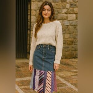 Lee Denim Skirt Jeans Ties Upcycled Repurposed Altered Clothes Hippie OOAK NEW